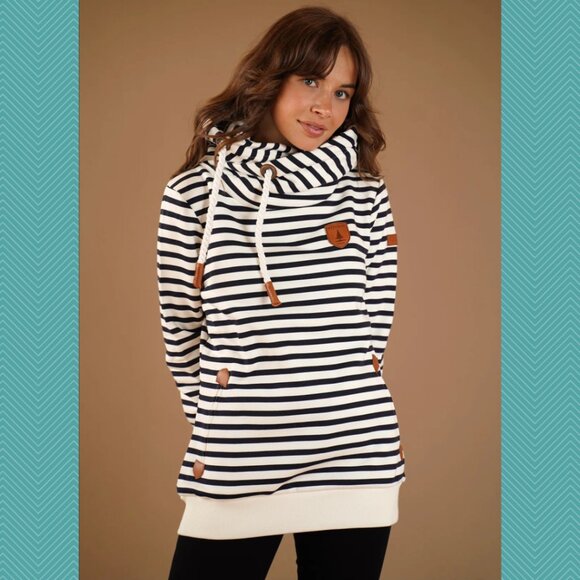 Wanakome White Black Stripe Pullover Artemis Hoodie - Picture 1 of 7